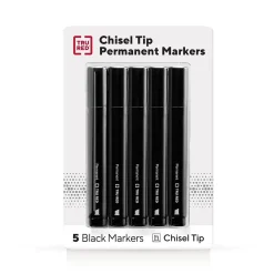 Markers|TRU RED ™ Tank Permanent Markers, Chisel Tip, Black, 5/Pack (TR54523)