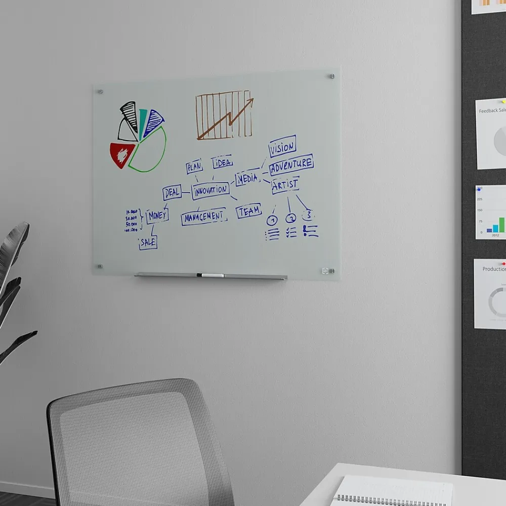 Dry Erase*TRU RED ™ Tempered Glass Dry Erase Board, Frosted, 4' x 3' (TR61199)