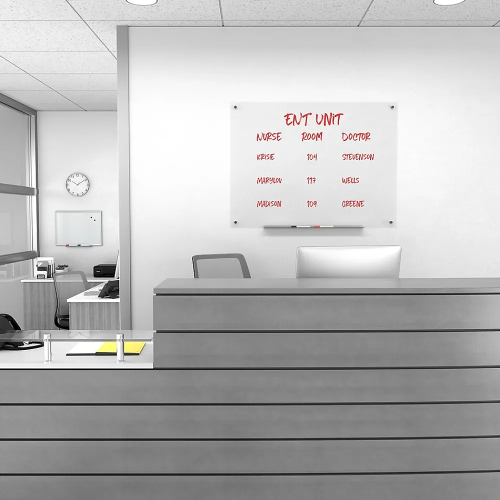 Dry Erase*TRU RED ™ Tempered Glass Dry Erase Board, Frosted, 4' x 3' (TR61199)