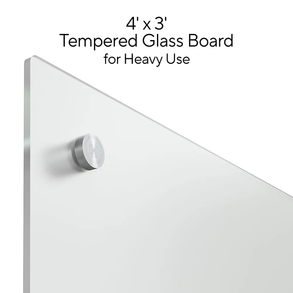Dry Erase*TRU RED ™ Tempered Glass Dry Erase Board, Frosted, 4' x 3' (TR61199)