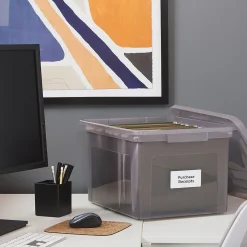 File Storage|TRU RED ™ Weather-Resistant File Box, Letter/Legal, Frost Gray, 4/Carton (TR57623CT)