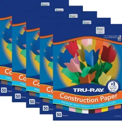 Construction Paper*Tru-Ray 9" x 12" Construction Paper, Assorted, 50 Sheets/Pack, 5 Packs/Bundle (PAC103031-5)