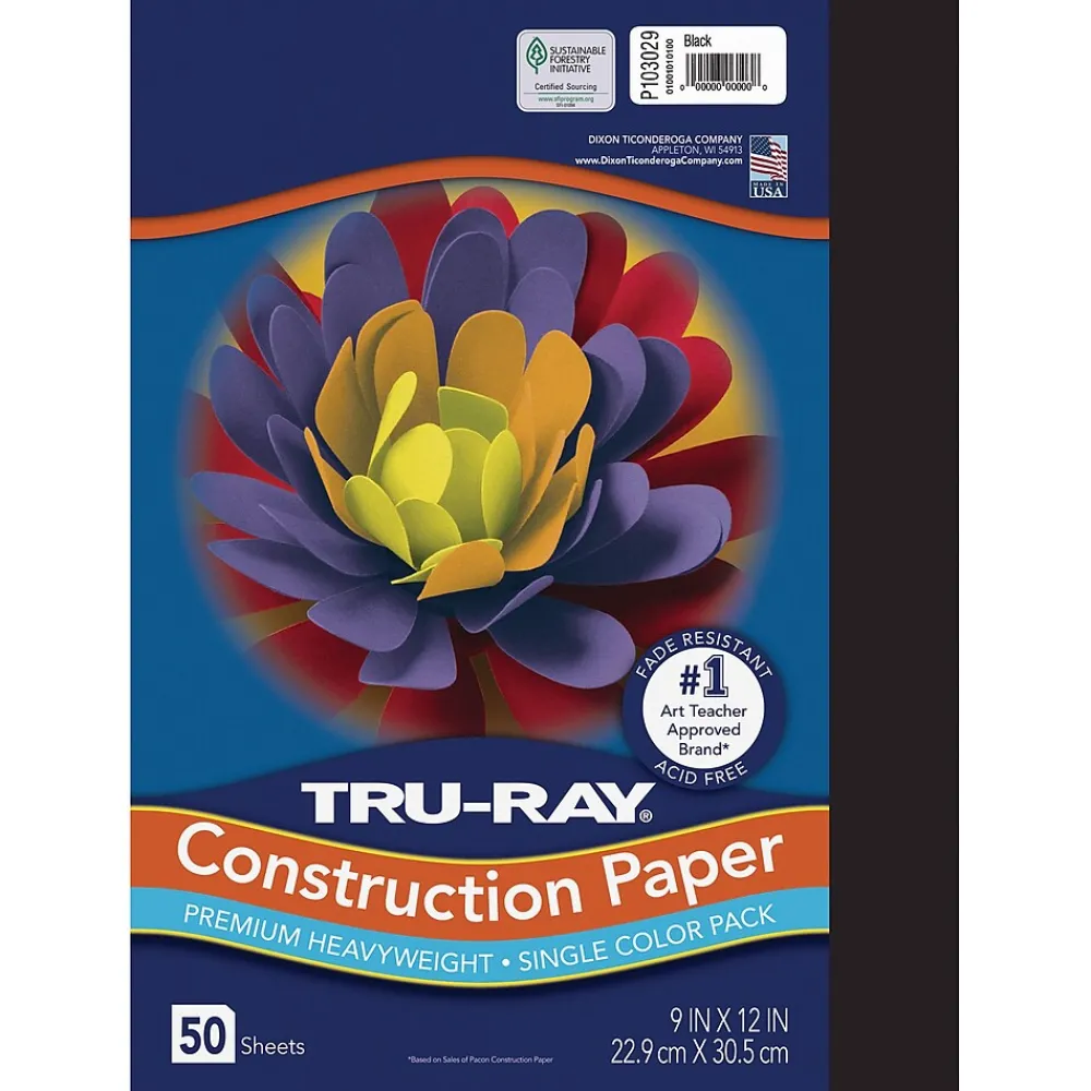 Construction Paper*Pacon Tru-Ray 9" x 12" Construction Paper, Black, 50 Sheets (P103029)