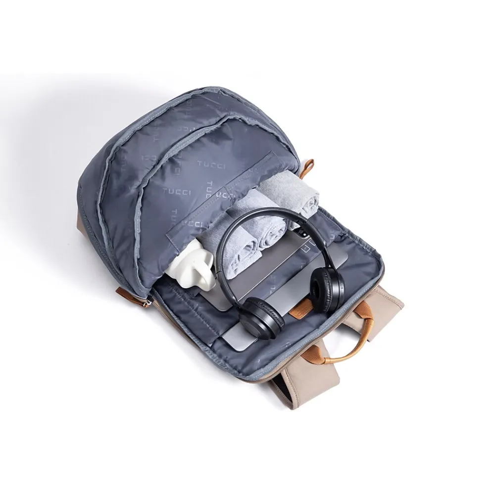 TUCCI Laptop Backpack, Medium, Beige (T0587)