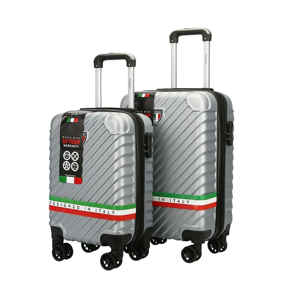 2-Piece Hardside Spinner Carry-On Luggage Set, TSA Checkpoint Friendly (T0293-02PC-SLV)<TUCCI Outlet
