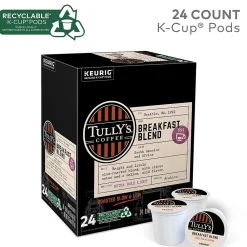 Tully's Breakfast Blend Coffee, Light Roast, 0.40 oz. Keurig® K-Cup® Pods, 24/Box (192719)