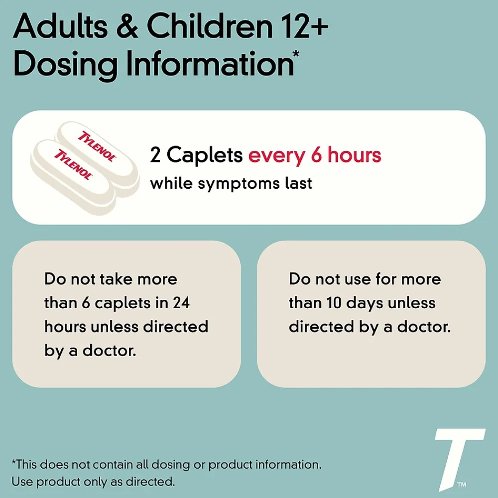 Extra Strength Caplets, Fever Reducer and Pain Reliever, 500 mg, 10 Count (703662)<Tylenol