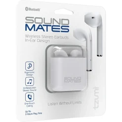SoundMates Wireless Bluetooth Earbuds with Protective Charging Case, White (5761)<Tzumi New