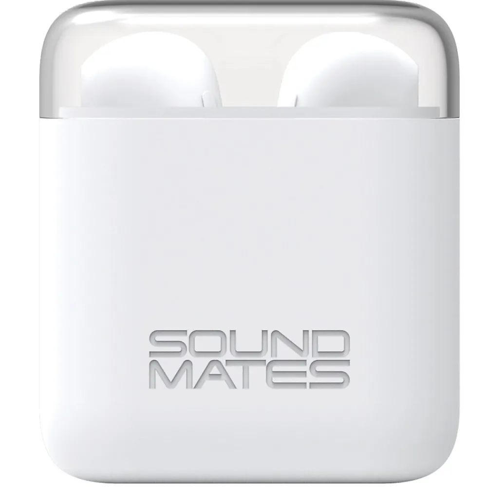 SoundMates Wireless Bluetooth Earbuds with Protective Charging Case, White (5761)<Tzumi New