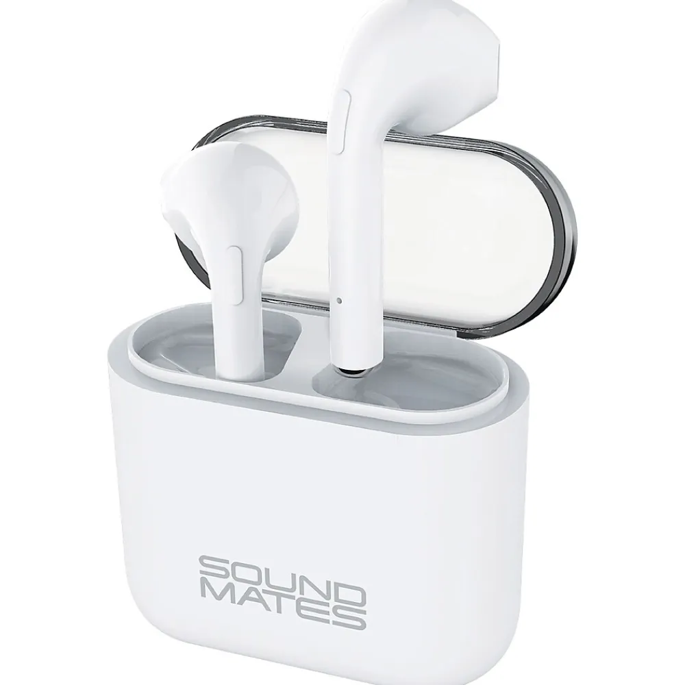 SoundMates Wireless Bluetooth Earbuds with Protective Charging Case, White (5761)<Tzumi New