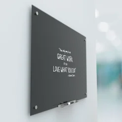 Dry Erase*U Brands Glass Dry Erase Board, 70" x 35", Black Surface, Frameless (172U00-01)