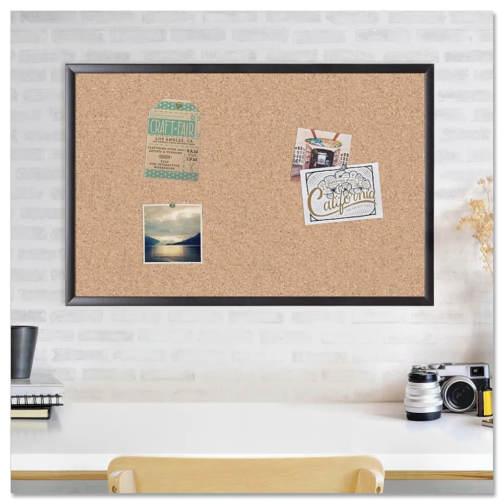 Bulletin*U Brands Self-Healing Cork Bulletin Board, 35" x 23", Black Finish (00301AANNN)