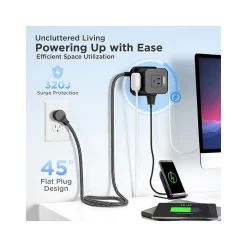 Uncaged Ergonomics Cube 5-Outlet 4-USB Port Surge Protector, 10', Black (PC-b-c)