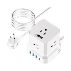 Uncaged Ergonomics Cube 5-Outlet 4-USB Port Surge Protector, 10', White (PC-w-c)