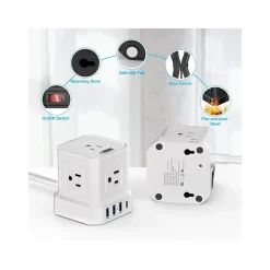 Uncaged Ergonomics Cube 5-Outlet 4-USB Port Surge Protector, 10', White (PC-w-c)