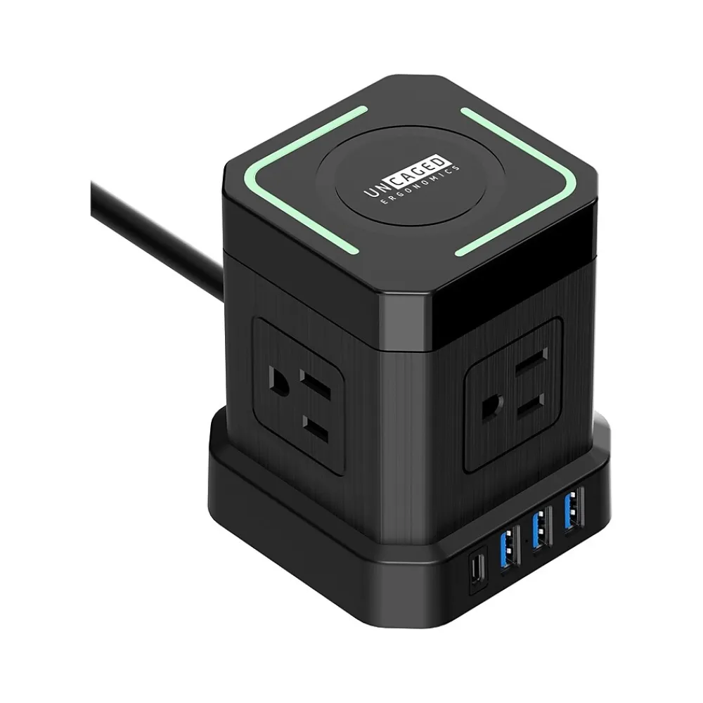 Uncaged Ergonomics Cube 4-Outlet 4-USB Port Surge Protector, 10', Black (WC-10-b)