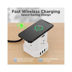 Uncaged Ergonomics Cube 4-Outlet 4-USB Port Surge Protector, 10', White (WC-10-w)