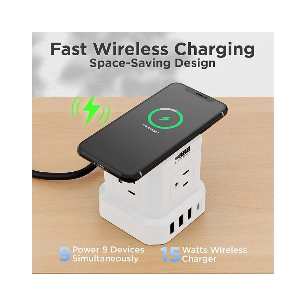 Uncaged Ergonomics Cube 4-Outlet 4-USB Port Surge Protector, 10', White (WC-10-w)