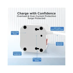 Uncaged Ergonomics Cube 4-Outlet 4-USB Port Surge Protector, 10', White (WC-10-w)