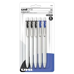 Pens|uni-ball uni one Retractable Gel Pens, Medium Point, 0.7mm, Black/Blue Ink, 5/Pack (70380)