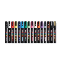 Markers|uni-ball Uni POSCA Permanent Specialty Marker, Medium Bullet Tip, Assorted Colors, 16/Pack (PC5M16C)