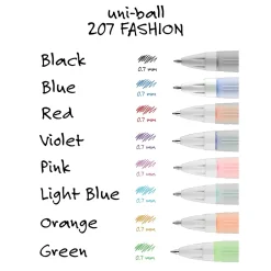 Pens|uni-ball uniball 207 Fashion Retractable Gel Pens, Medium Point, 0.7mm, Assorted Ink, 8/Pack (1739929)