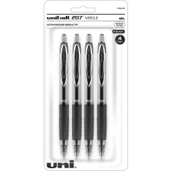 Pens|uni-ball uniball 207 Needle Retractable Gel Pens, Medium Point, 0.7mm, Black Ink, 4/Pack (1738430)