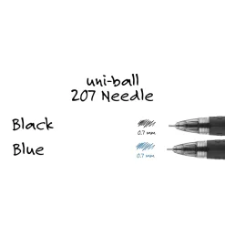 Pens|uni-ball uniball 207 Needle Retractable Gel Pens, Medium Point, 0.7mm, Blue Ink, Dozen (1736098)