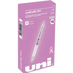 Pens|uni-ball uniball 207 Pink Ribbon Retractable Gel Pens, Medium Point, 0.7mm, Black Ink, Dozen (1745267)
