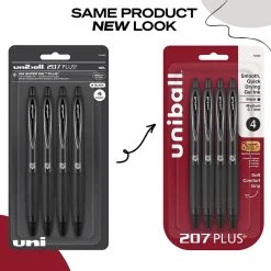 Pens|uni-ball 207 Plus+ Retractable Gel Pens, Medium Point, 0.7mm, Black Ink, 4/Pack (70460)