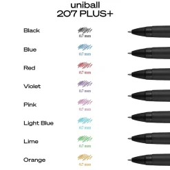 Pens|uni-ball uniball 207 Plus+ Retractable Gel Pens, Medium Point, 0.7mm, Assorted Inks, 6/Pack (70491)