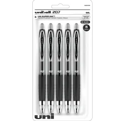 Pens|uni-ball uniball 207 Retractable Gel Pens, Medium Point, 0.7mm, Black Ink, 5/Pack (1960239)