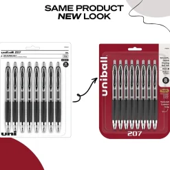 Pens|uni-ball 207 Retractable Gel Pens, Medium Point, 0.7mm, Black Ink, 8/Pack (1756584)