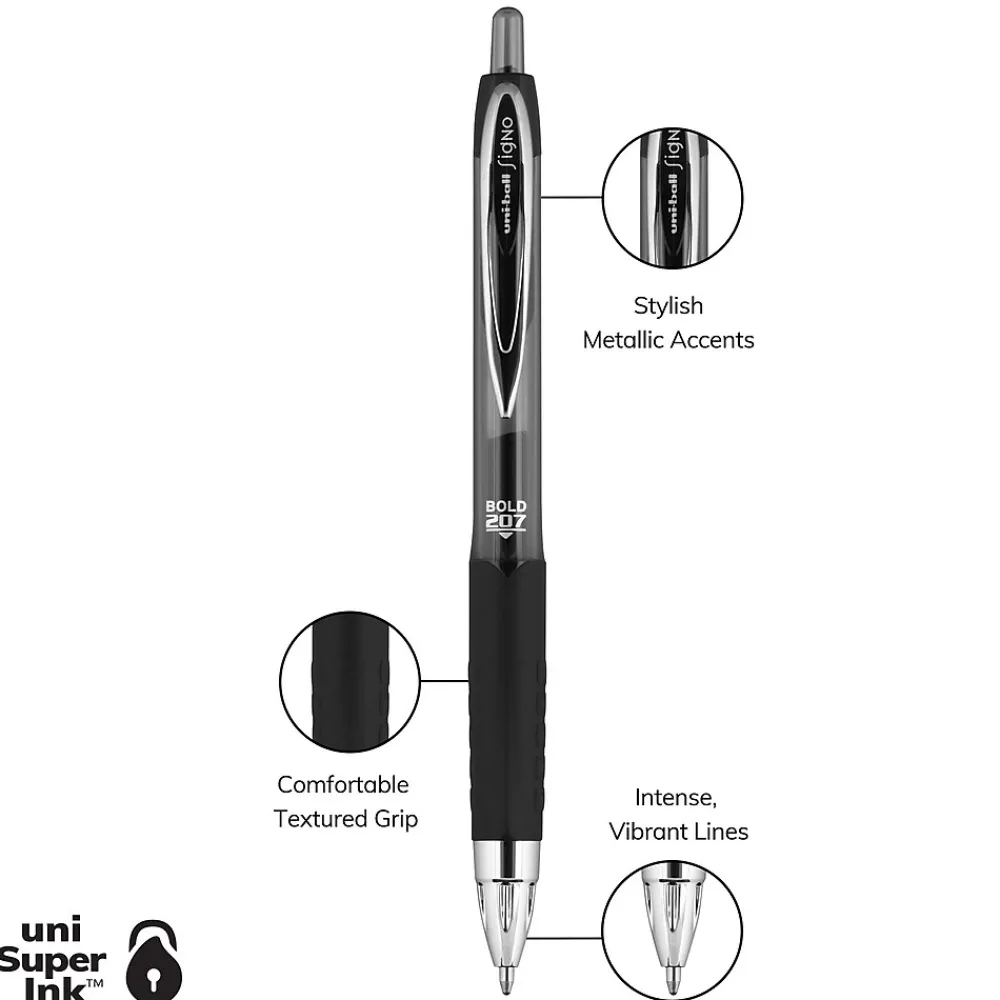 Pens|uni-ball uniball 207 Retractable Gel Pens, Bold Point, 1.0mm, Black Ink, 12/Pack (1790895)