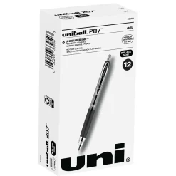 Pens|uni-ball 207 Retractable Gel Pens, Medium Point, 0.7mm, Black Ink, Dozen (33950)