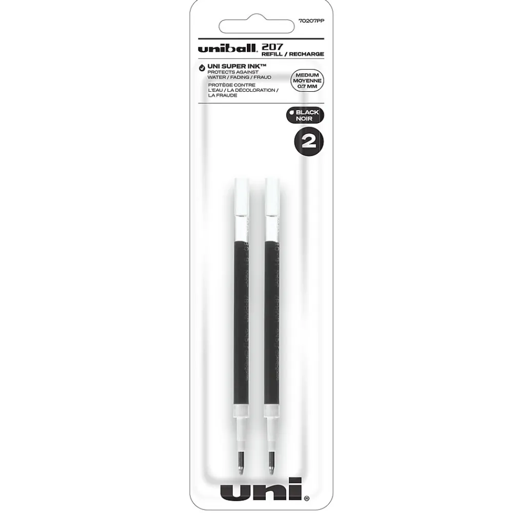 Pens|uni-ball uniball 207 Retractable Gel Pen Refills, Medium Point, 0.7mm, Black Ink, 2/Pack (70207PP)