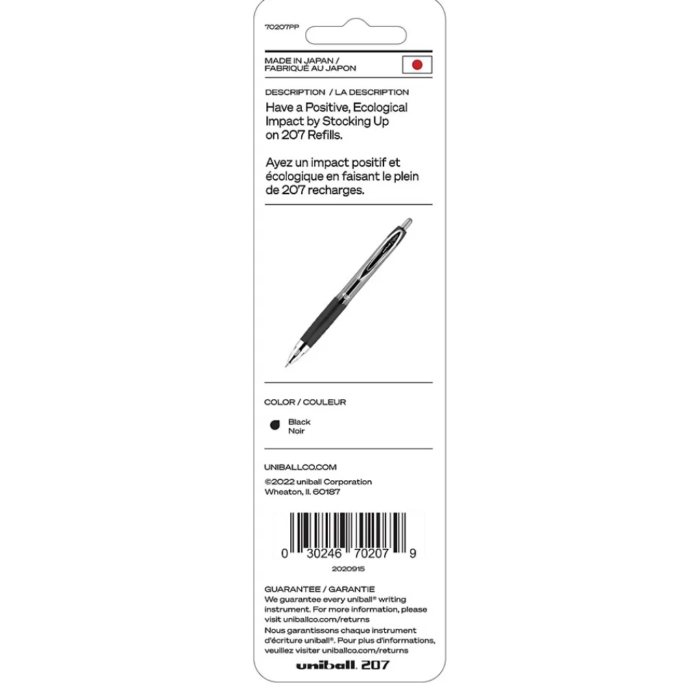Pens|uni-ball uniball 207 Retractable Gel Pen Refills, Medium Point, 0.7mm, Black Ink, 2/Pack (70207PP)