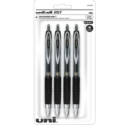 Pens|uni-ball 207 Retractable Gel Pens, Micro Point, Black Ink, 4/Pack (61270)