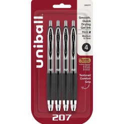 Pens|uni-ball 207 Signo RT Retractable Gel Pens, Medium Point, 0.7mm, Black Ink, 4/Pack (33960)