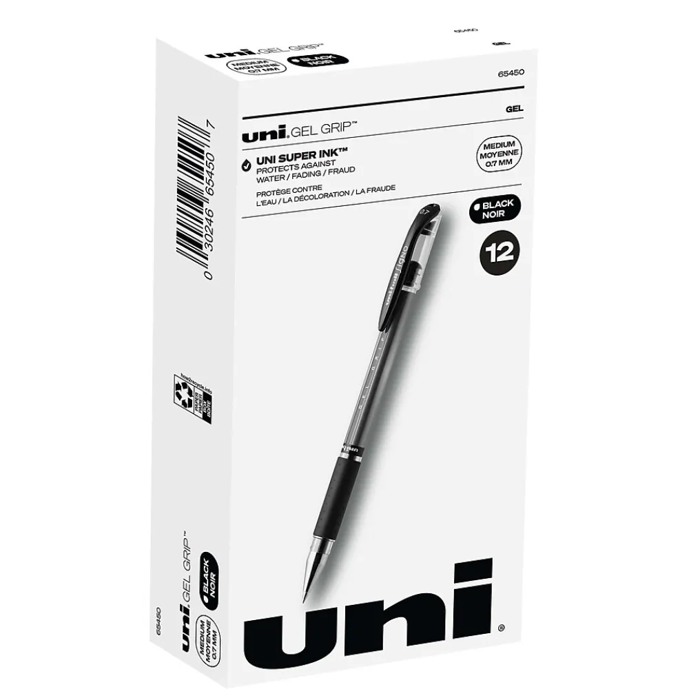 Pens|uni-ball Gel Grip Gel Pens, Medium Point, Black Ink, Dozen (65450)