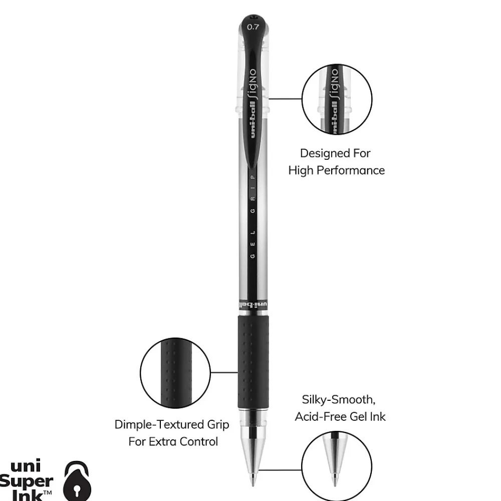 Pens|uni-ball Gel Grip Gel Pens, Medium Point, Black Ink, Dozen (65450)