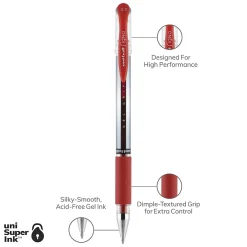 Pens|uni-ball uniball Gel Grip Gel Pens, Medium Point, 0.7mm, Red Ink, 12/Pack (65452)