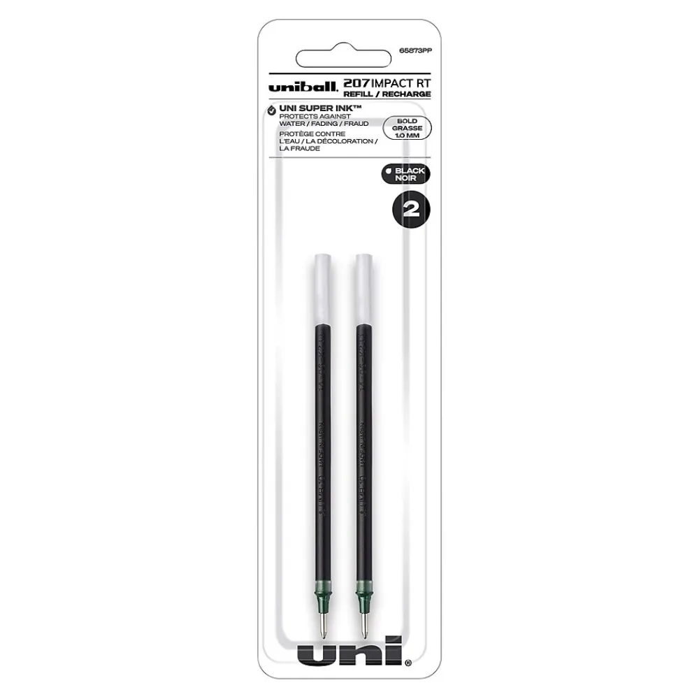 Pens|uni-ball Impact RT Gel-Ink Pen Refills, Bold Tip, Black Ink, 2/Pack (65873PP)