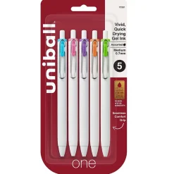 Pens|uni-ball one Retractable Gel Pen, Medium Point, 0.7mm, Assorted Ink, 5/Pack (70381)
