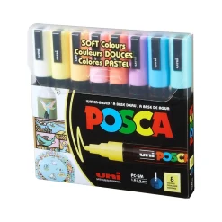 Markers|uni-ball Posca PC-5M Paint Markers, Bullet Tip, Assorted Colors, 8/Pack (PC5M8CSOFTCOLORS)