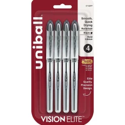 Pens|uni-ball Vision Elite Rollerball Pen, Bold Point, 0.8mm, Black Ink, 4/Pack (67180)