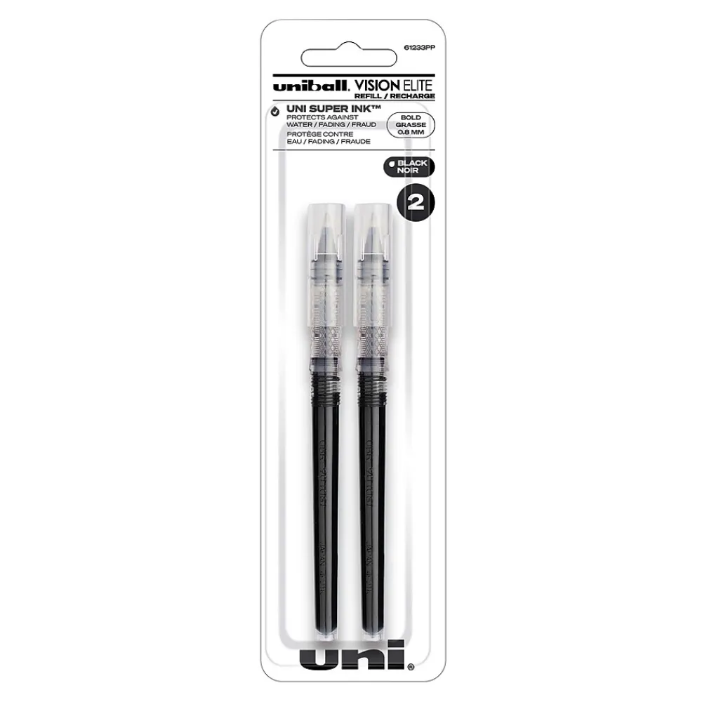 Pens|uni-ball uniball Vision Elite Rollerball Pen Refills, Bold Point, 0.8mm, Black Ink, 2/Pack (61233)