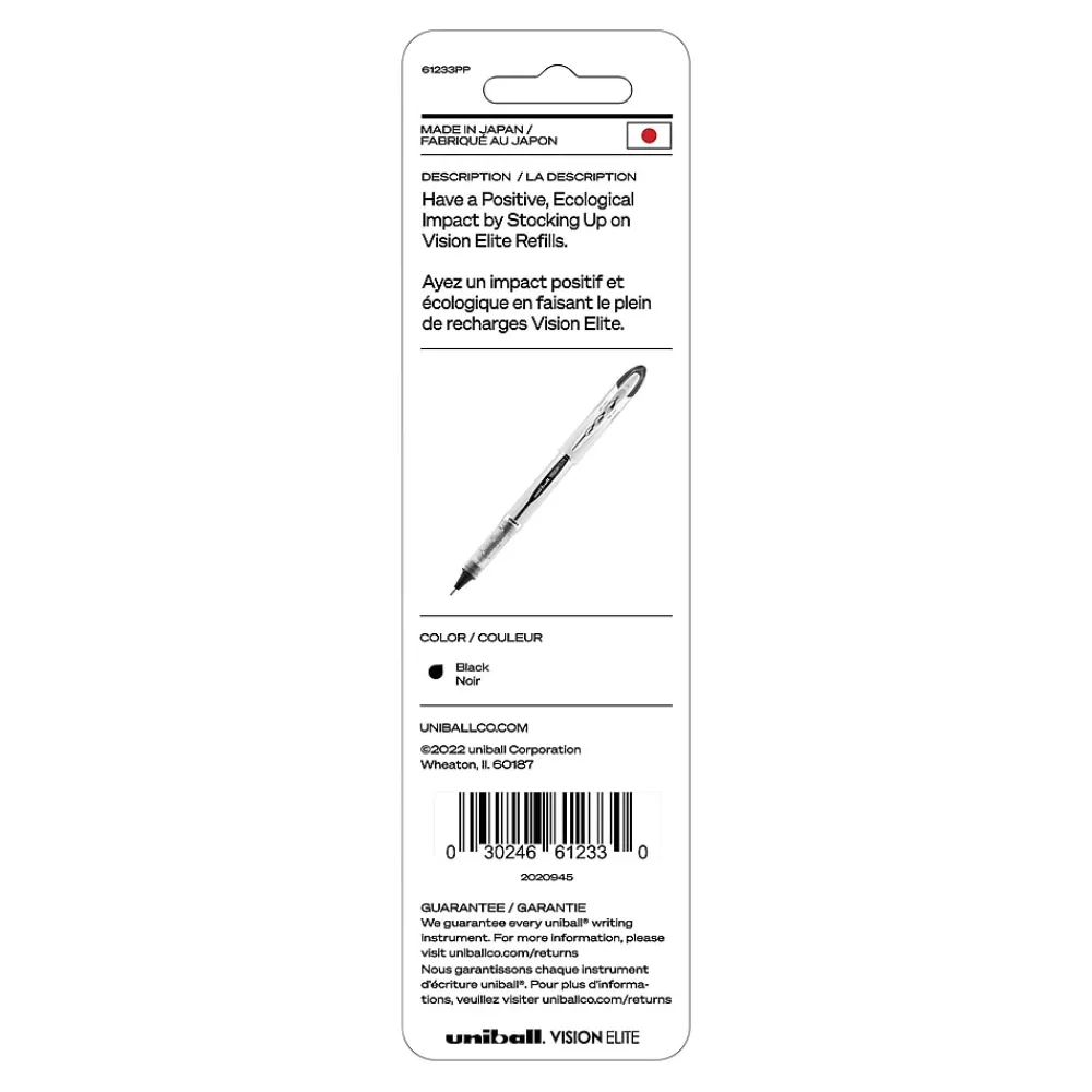 Pens|uni-ball uniball Vision Elite Rollerball Pen Refills, Bold Point, 0.8mm, Black Ink, 2/Pack (61233)