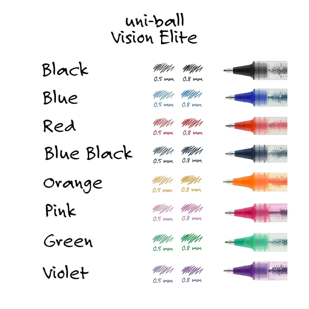 Pens|uni-ball uniball Vision Elite Rollerball Pen Refills, Bold Point, 0.8mm, Black Ink, 2/Pack (61233)