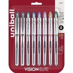 Pens|uni-ball Vision Elite Rollerball Pens, Micro Point, Assorted Colors Ink, 8 Pack (58092)